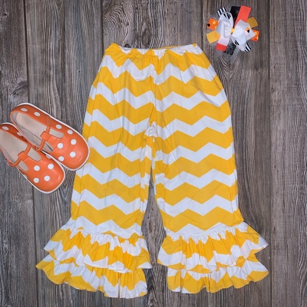 Chevron Ruffle Bottom Pants Yellow and White Summer Spring